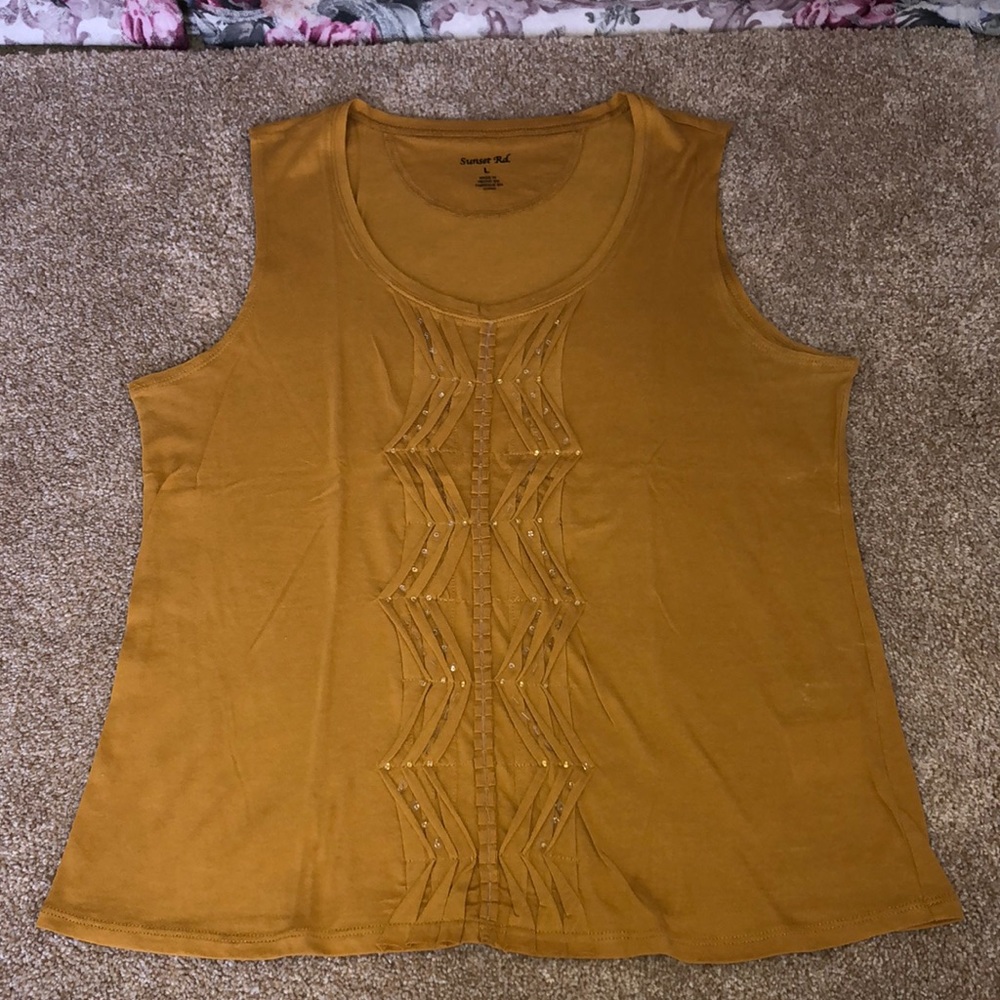 Sunset Rd. Women’s L Mustard Yellow Beaded Tank